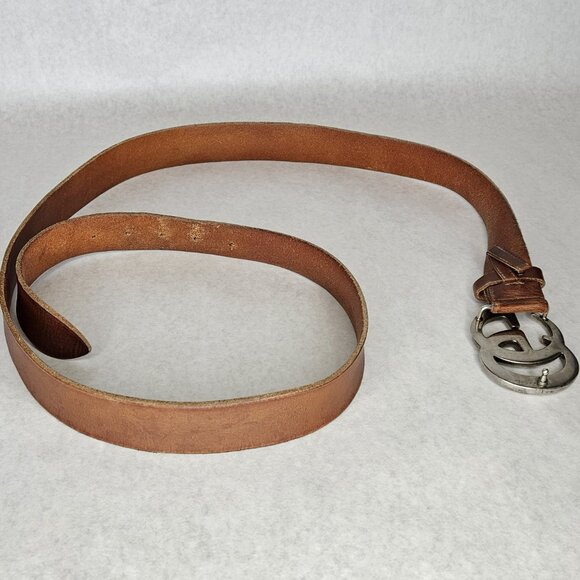 Men's Gucci GG Buckle Brown Tan Leather Belt 53 Inches Long 1.5 Inch Wide - Picture 6 of 12